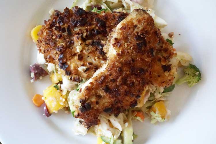 Macadamia Nut Crusted Chicken With Rainbow Crunch Salad