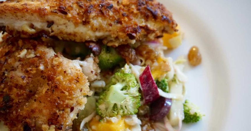 Macadamia Nut Crusted Chicken With Rainbow Crunch Salad